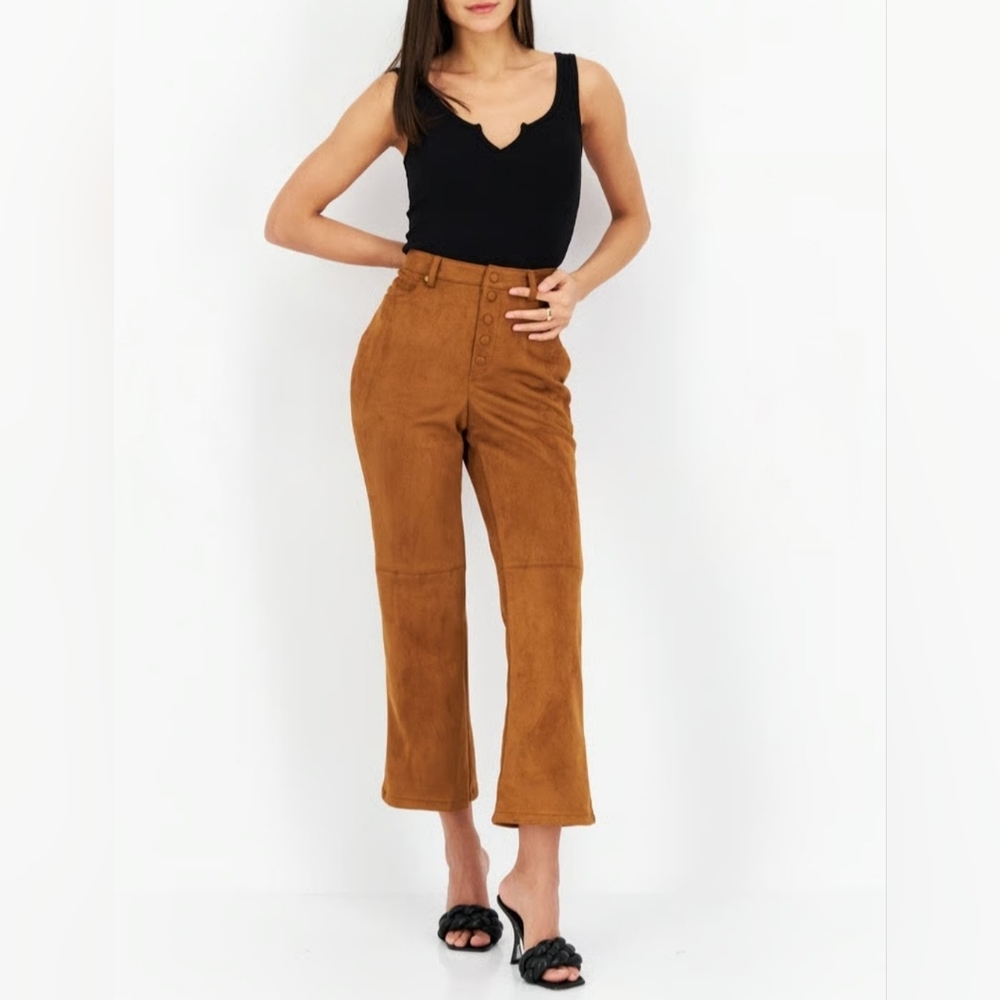 BCBG High-Waisted Faux Suede Pants in Rust Size L